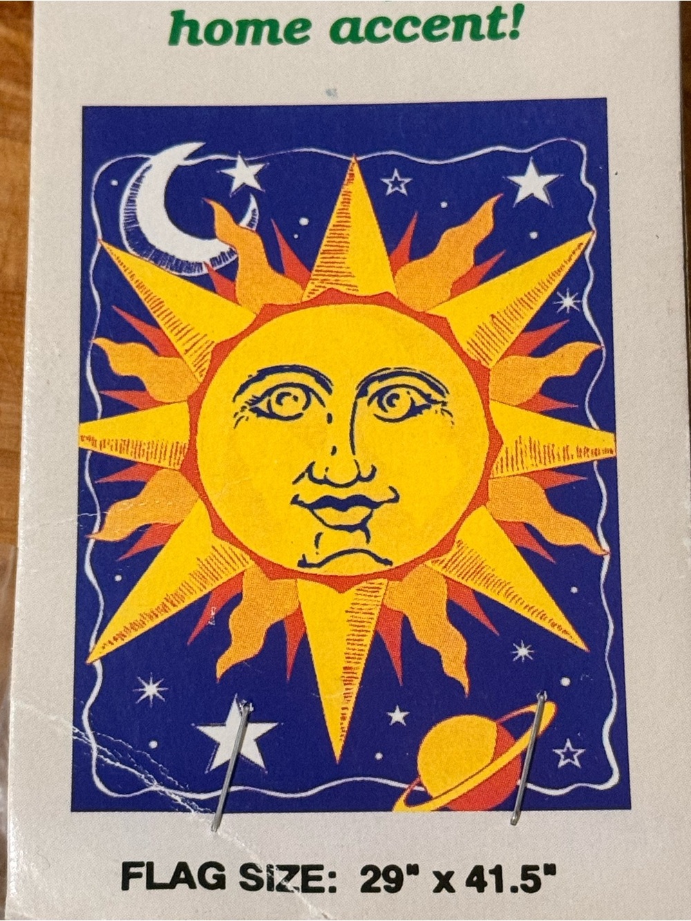 NWT Vintage Y2K Whimsigoth Celestial Sun/Moon Wall Tapestry/Flag - Yellow & Blue